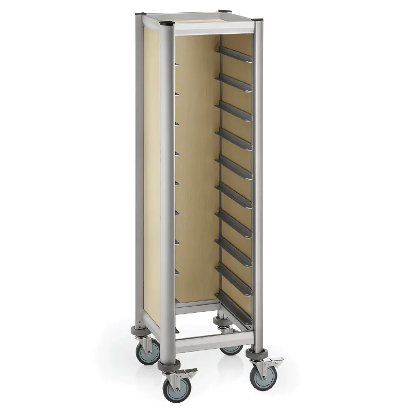 Must-Have Dienbladwagen SINGLE MENSA, voor 10 dienbladen, beige, 51,5 x 47,5 x 165 cm, MDF houtlook/aluminium