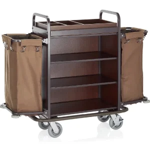 Express Levering Kamerservicewagen, 146 x 50 x 120 cm, bruin, staal, polyestervezelstof, hout