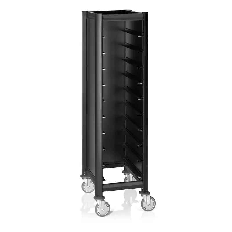 Uitverkoop Traywagen SINGLE GN 1/1 MENSA ZWART, voor 10 GN 1/1 schalen, 60 x 44,5 x 165 cm, MDF/Aluminium