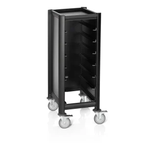 Serveertrolley SINGLE GN 1/1 MENSA BLACK, voor 7 dienbladen, zwart, 60 x 44,5 x 125 cm, MDF/Aluminium Laatste Versie