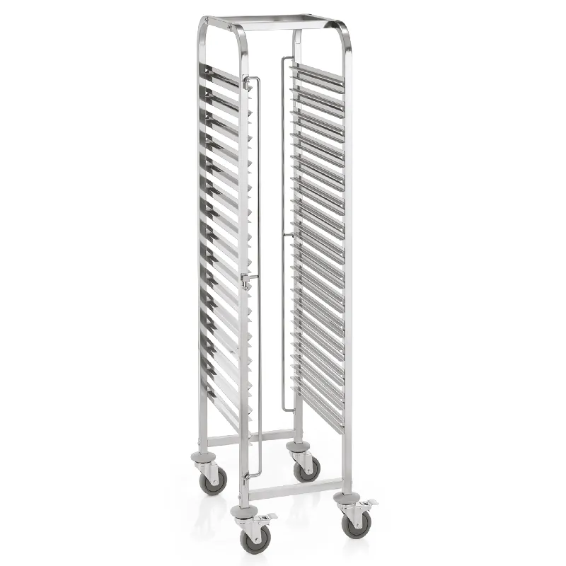 Rekwagen CANTINA GN 1/1 voor 15 bakken/30 dienbladen, 55 x 38 x 171 cm, chroom-nikkelstaal Gratis Retour