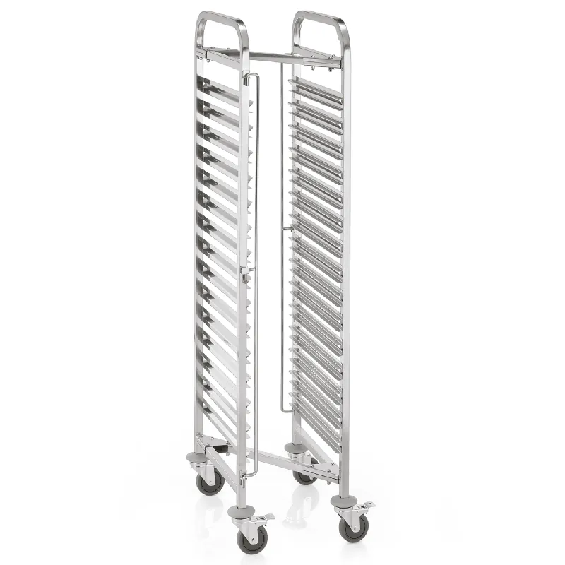 Shop Nu Rekwagen CANTINA GN 1/1, Z-vorm, voor 15 bakken/ 30 schalen, 55 x 38 x 171 cm, chroom-nikkelstaal
