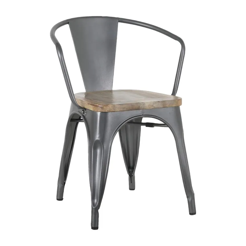 Beperkt Aanbod Bolero Bistro Curve Armstoelen Met Houten Zitting Donkergrijs (4 stuks)