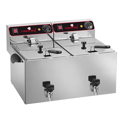 OUTLET - Elektrische Friteuse - 9+9 Liter - Met Aftapkraan - 2x3,25kW - 280x530x(H)350mm Meest Verkocht