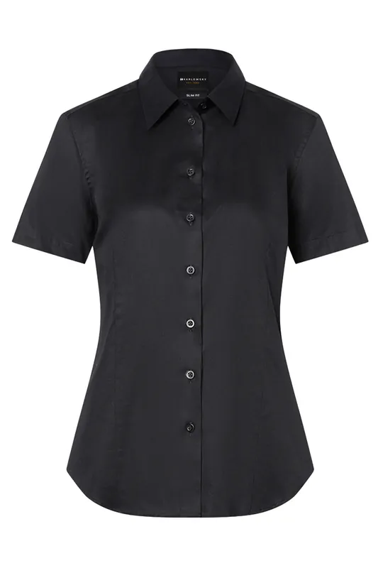 Blouse Met Korte Mouwen Voor Dames, Gemaakt Van Stretchstof Met Een Slanke Pasvorm - Zwart - M Must-Have