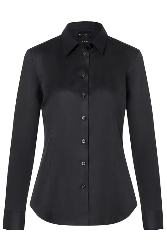 Veilige Betaling Blouse Met Lange Mouwen Voor Dames, Gemaakt Van Active-Stretch Materiaal, Slim Fit - Zwart - L