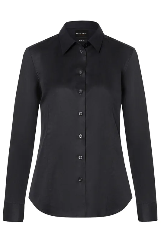 Flitsaanbieding Damesblouse Met Lange Mouwen, Gemaakt Van Stretchstof Met Een Moderne Pasvorm - Zwart - 2XL