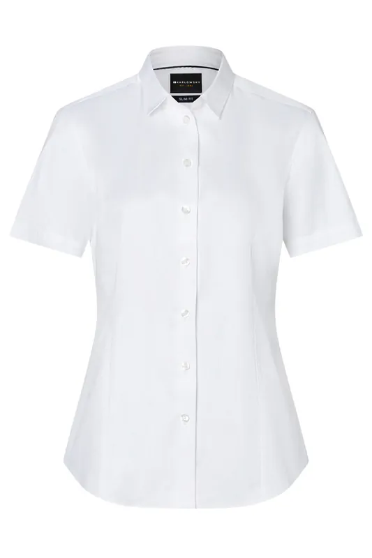 Snelle Levering Blouse Met Korte Mouwen Voor Dames, Gemaakt Van Stretchstof Met Een Slanke Pasvorm - Wit - S