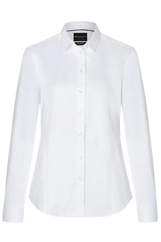 Bestel Nu Damesblouse Met Lange Mouwen, Gemaakt Van Stretchstof Met Een Moderne Pasvorm - Wit - 3XL