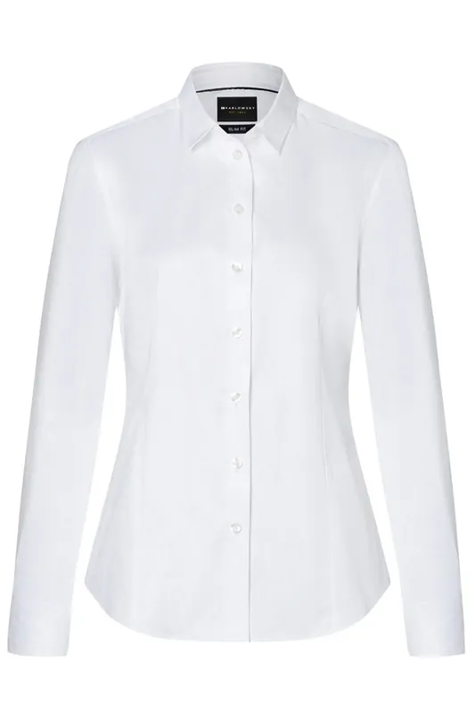 Blouse Met Lange Mouwen Voor Dames, Gemaakt Van Active-Stretch Materiaal, Slim Fit - Wit - XL Op = Op