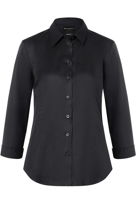 Damesblouse Van Active-Stretch Met 3/4 Mouwen In Moderne Pasvorm - Zwart - L Weekendaanbieding