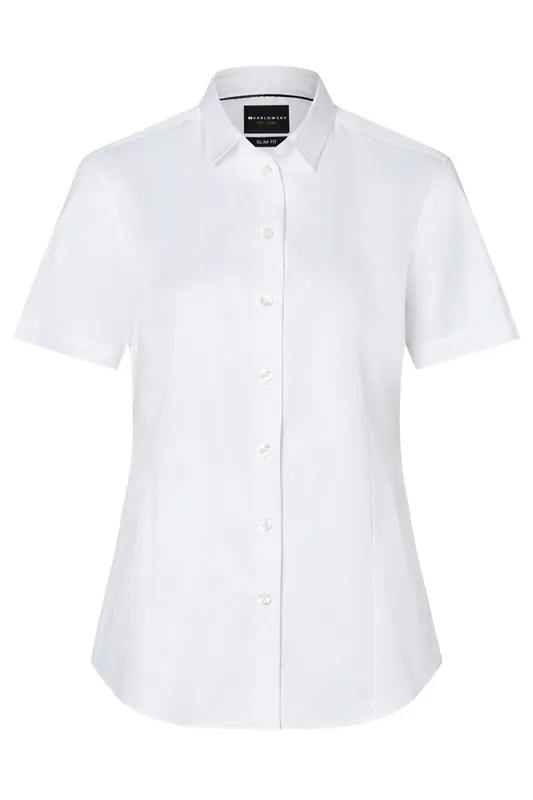 Aanbieding Blouse Met Korte Mouwen Voor Dames, Gemaakt Van Active-Stretch In Een Moderne Pasvorm - Wit - 2XL