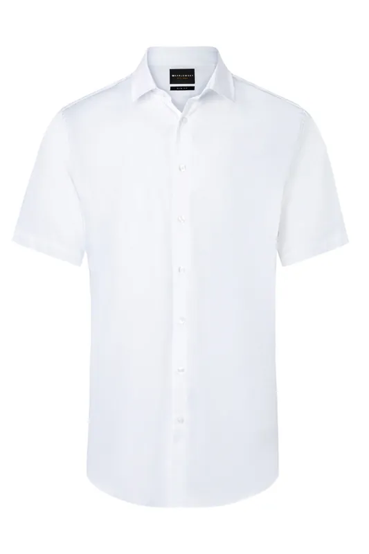 Herenoverhemd Met Korte Mouwen, Active-Stretch, Moderne Pasvorm - Wit - XL Favoriet