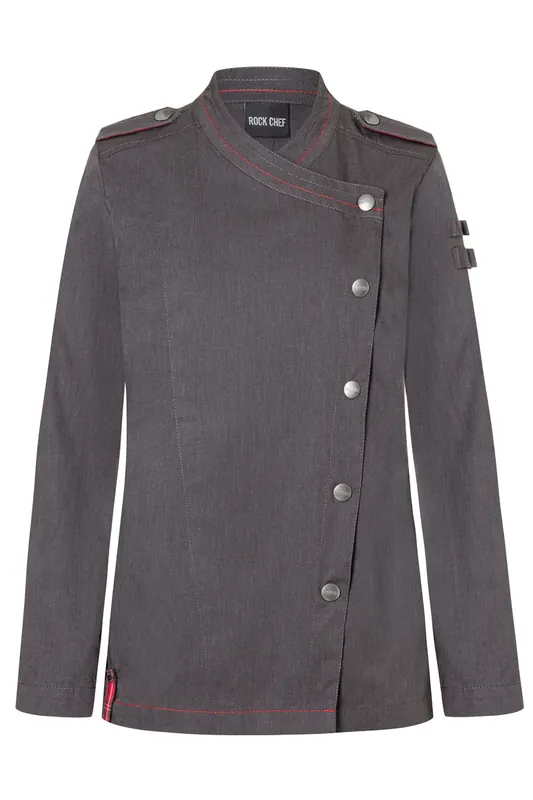 Beperkte Voorraad Dames Koksbuis Met Lange Mouwen In Denimstijl Rock Chef-Stage2 - Vintage Zwart - 34