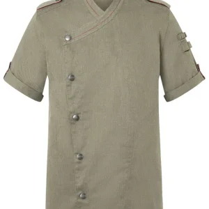 Koksbuis Met Korte Mouwen Voor Heren, Denimstijl Rock Chef-Stage2 - Vintage Mosgroen - 46 Tijdelijk Beschikbaar