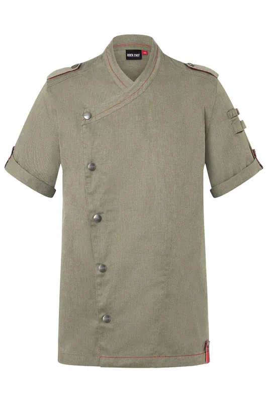 Koksbuis Met Korte Mouwen Voor Heren, Denimstijl Rock Chef-Stage2 - Vintage Mosgroen - 46 Tijdelijk Beschikbaar