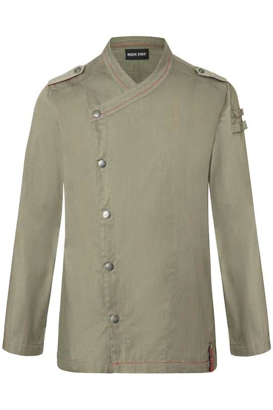 Koksbuis Met Lange Mouwen Voor Heren, Denimstijl, Rock Chef-Stage2 - Vintage Mosgroen - 46 Direct Beschikbaar
